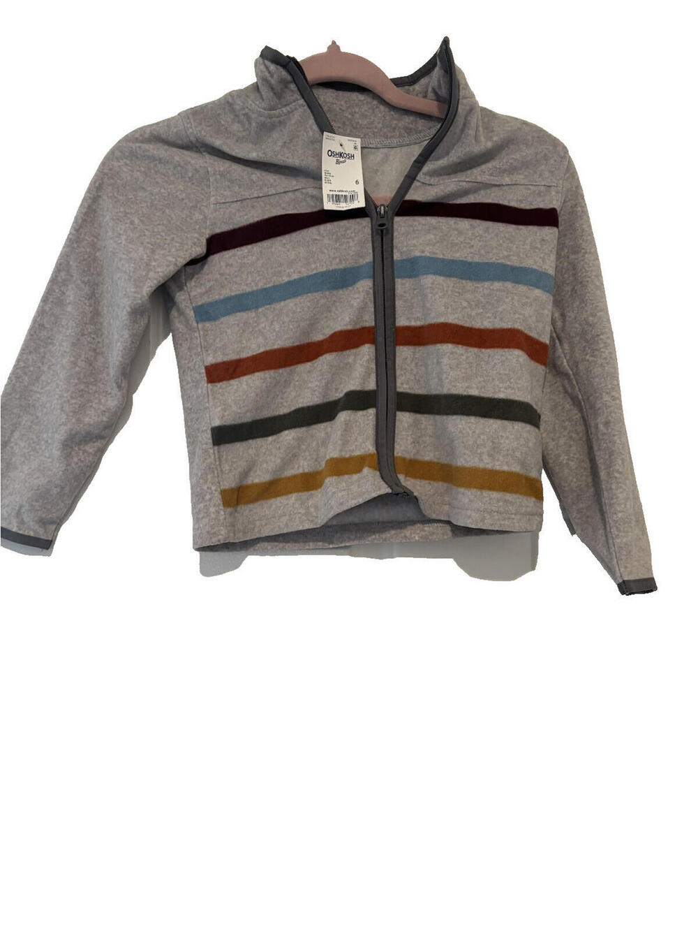 Osh Kosh fleece kids boys jacket 6/6A zip up grey hooded #3434 new w/ tags